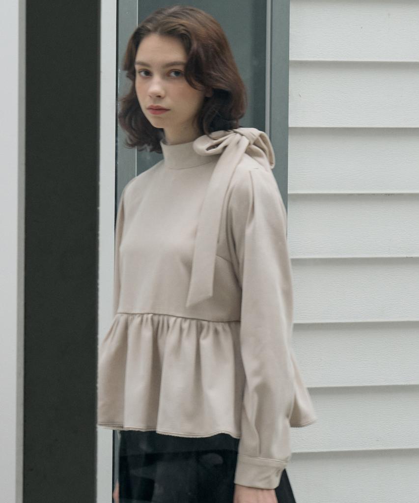 ITOV SEOUL Ribbon Tie Blouse Beige