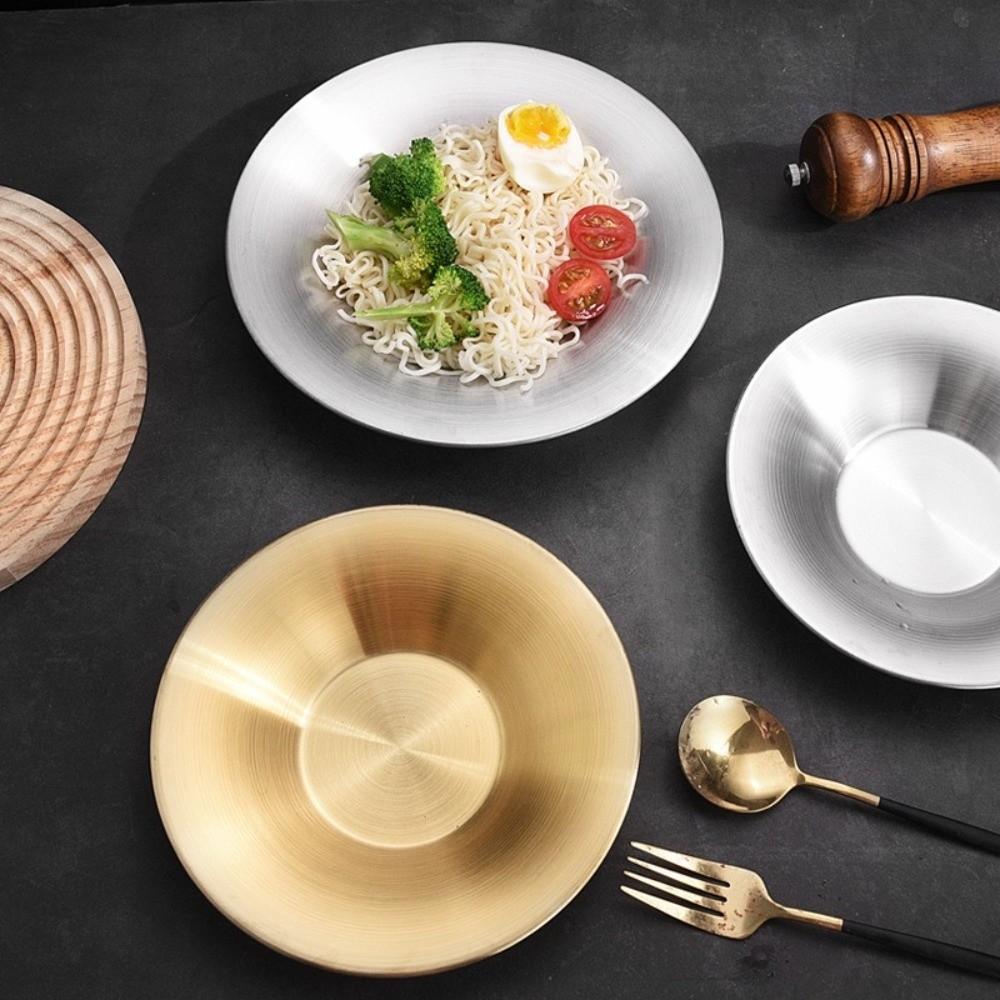 Deepened Design Round Dinner Plates 304 Stainless Steel Steak Plate Set Tableware For Dining