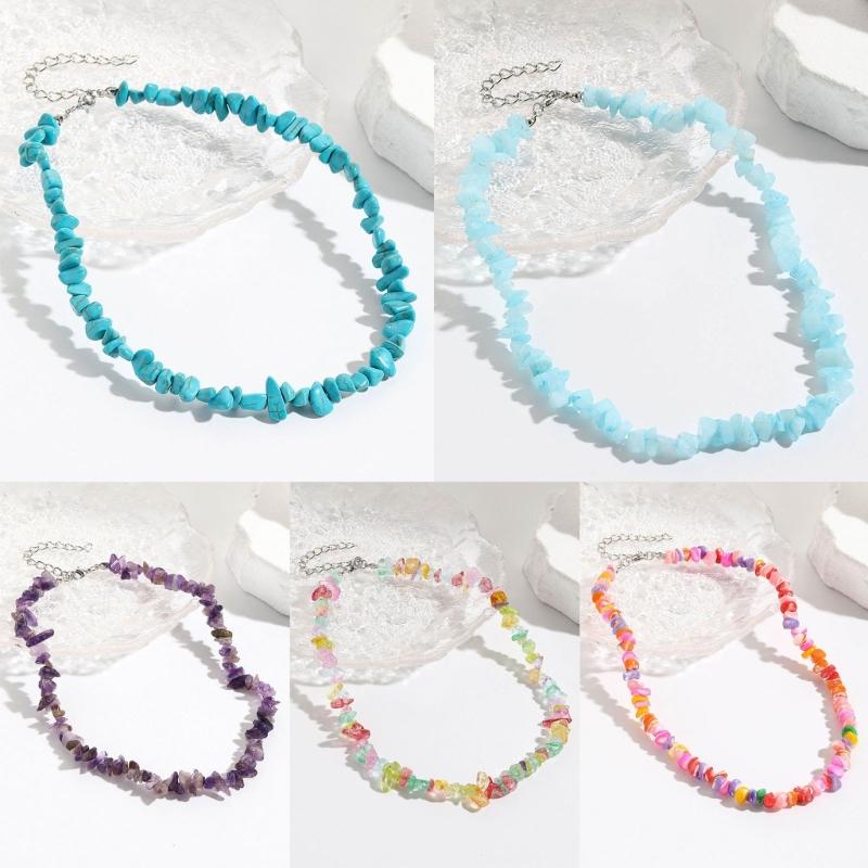 Beaded Choker Necklace Bohemia Colorful Gravel Clavicle Chain Natural Stone Collar Summer Jewelry Gift for Women Girl