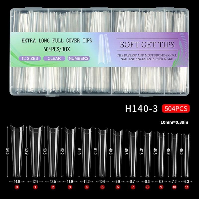 504Pcs/set Transparent Artificial Nail Kit Full Coverage Tips For Gel Extension Manicure Home Salon Application