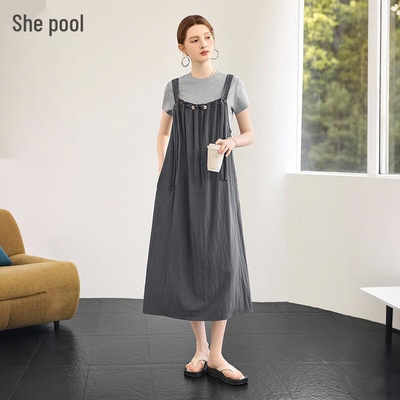 Her Pond Women s Casual Pleated A-Line Suspender Midi Dress XL