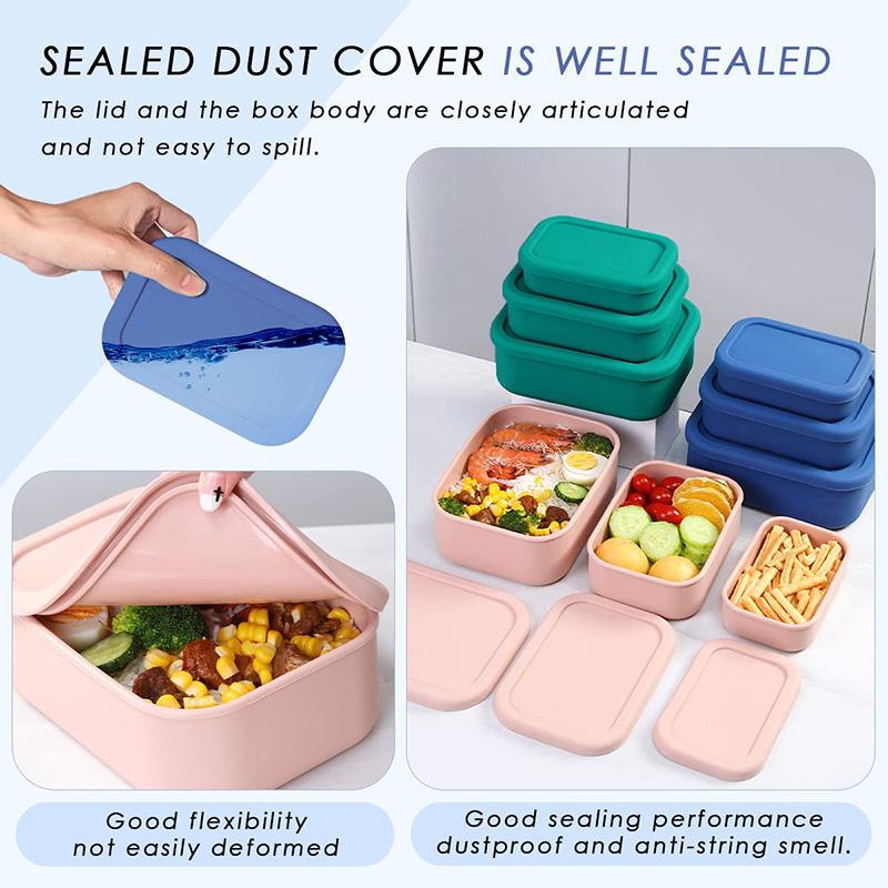 3Size Silicone Food Storage Containers Hard-Shell Silicone Bento Lunch Box Container with Lids Microwave Dishwasher Freezer Safe