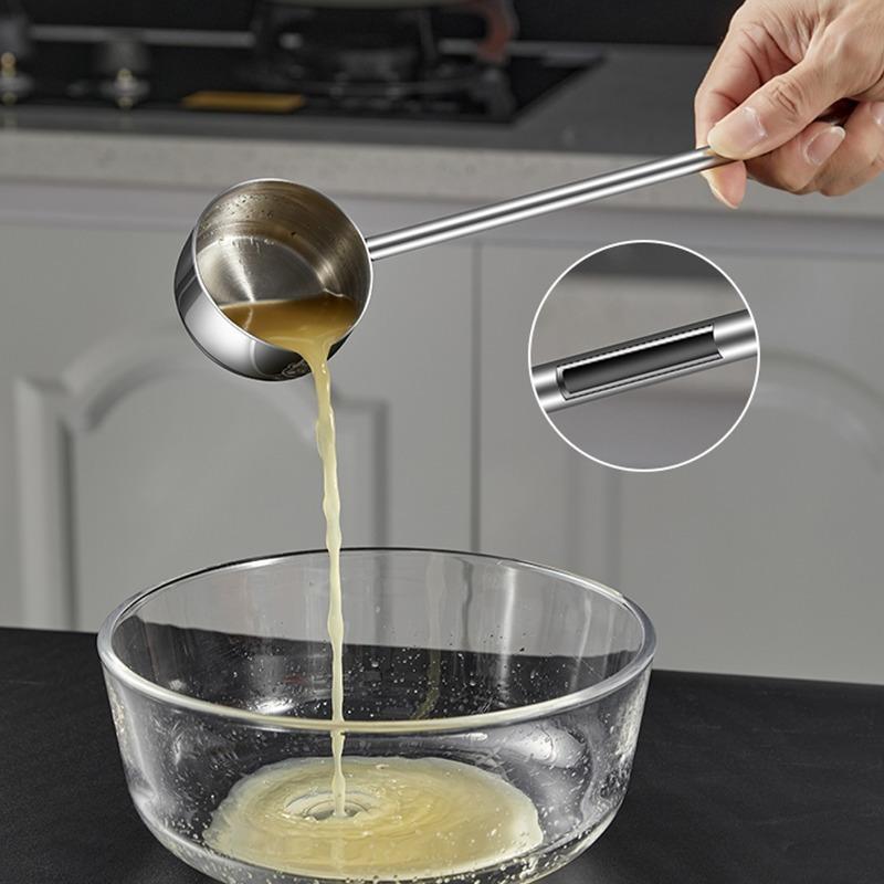 2pcs Multifunctional Sauce Spoons 304 Stainless Steel Seasoning Oil Spoon with Long Handle Sauce Scoop for Kitchen Baking
