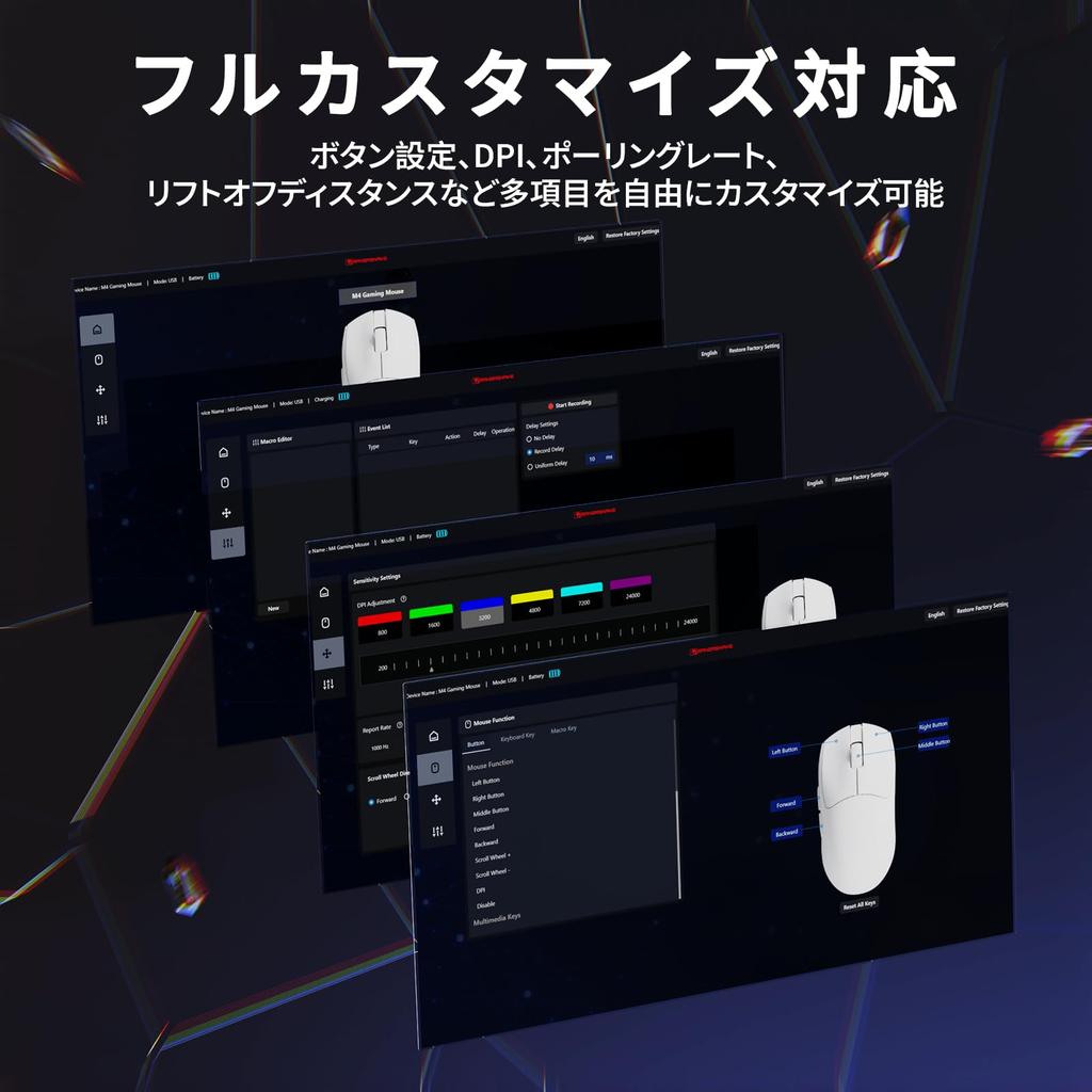 MAMBASNAKE M4 Gaming Mouse Connection USB Bluetooth Maximum 24000DPI PAW3311 Sensor 1000Hz Polling Rate Compatible with Both Wired and Wireless RGB