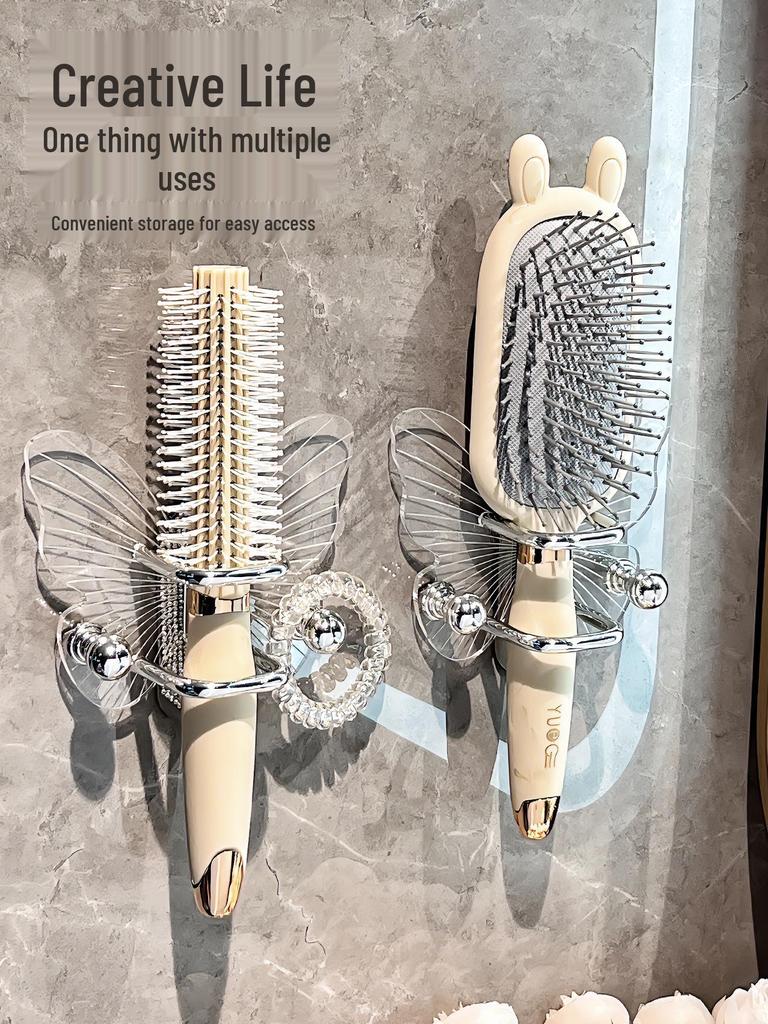 Elegant Wall-Mounted Bathroom Storage Rack with Hair Accessories Hooks