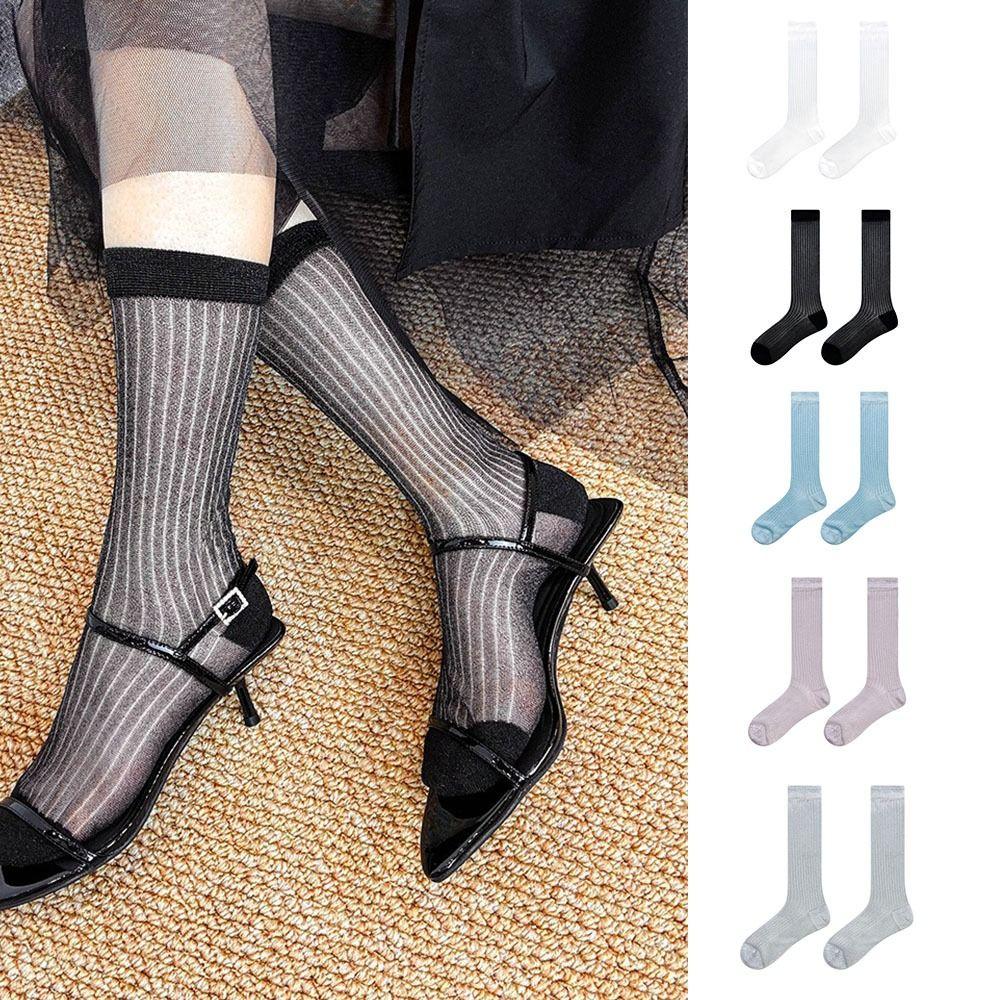 

Shiny Mid Tube Socks Thin Pile Up Sock Fashionable JK Calf Socks Student синій