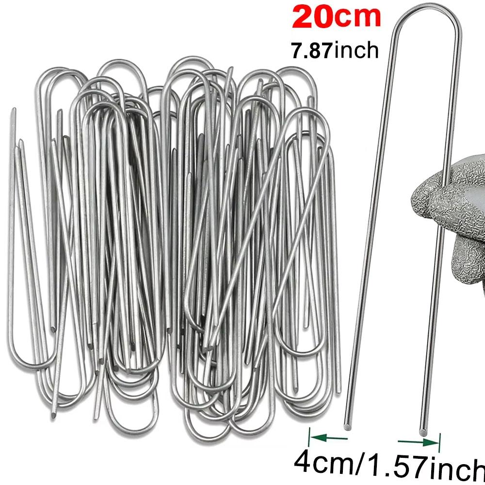 U-type Garden Staples Heavy-duty Fence Tubing Stakes Sod Pins Galvanized Landscape Spike for Holding Lawns Barrier Ground Nail