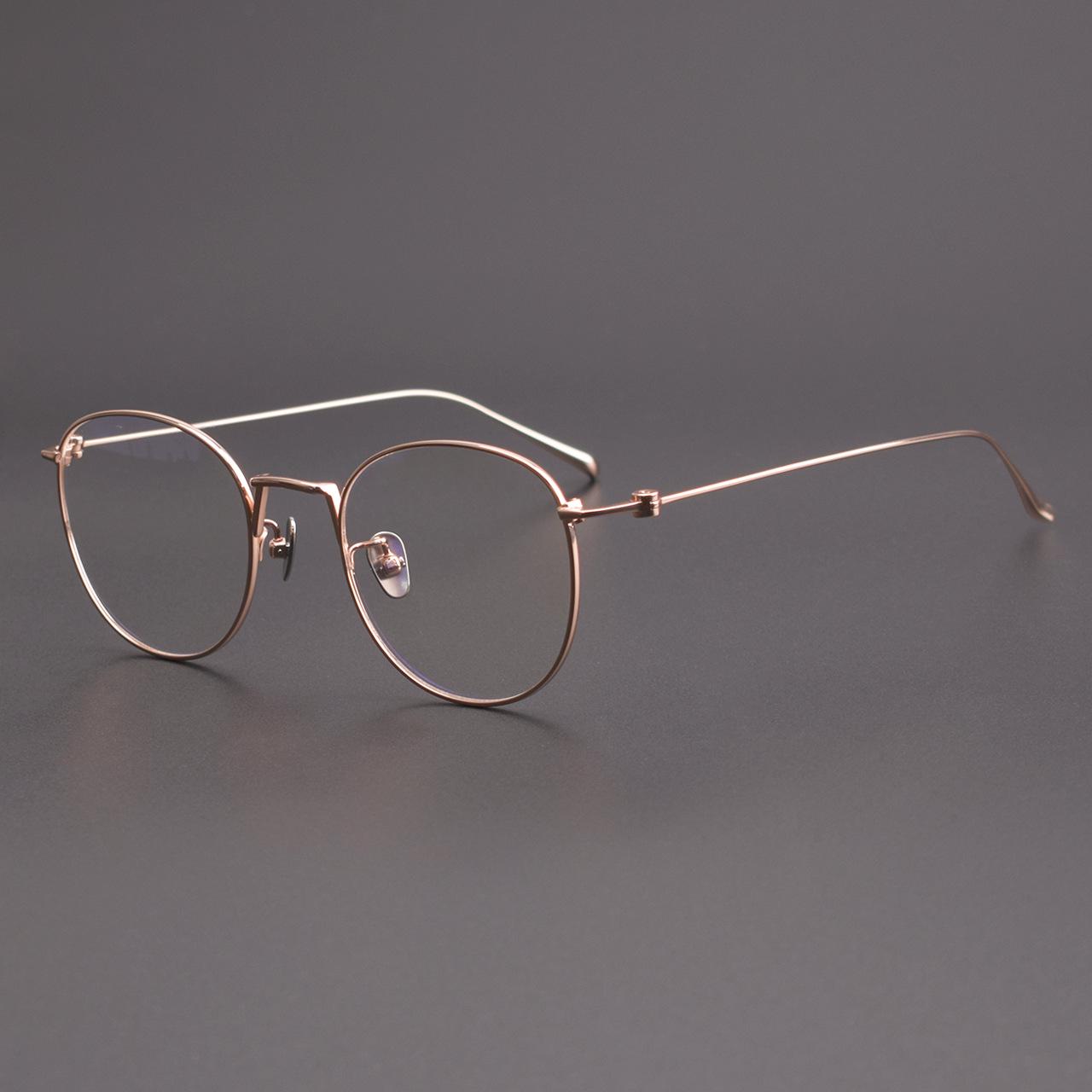 

80856 Ультралегкие круглые очки из чистого титана для мужчин и женщин — двухцветные, простые, универсальные, подходят для большого лица