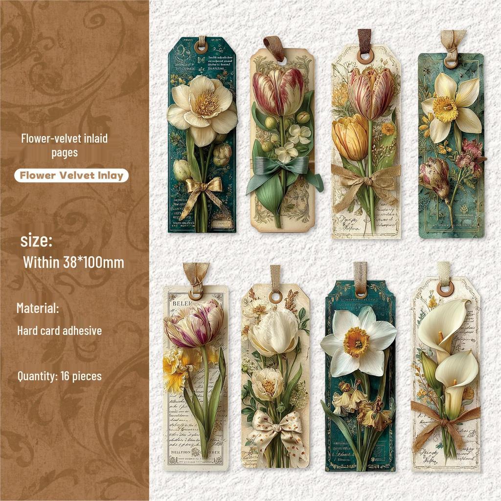 RetroStory Floral Bookmark Stickers - 16 Sheets for Personal Decoration & Planners