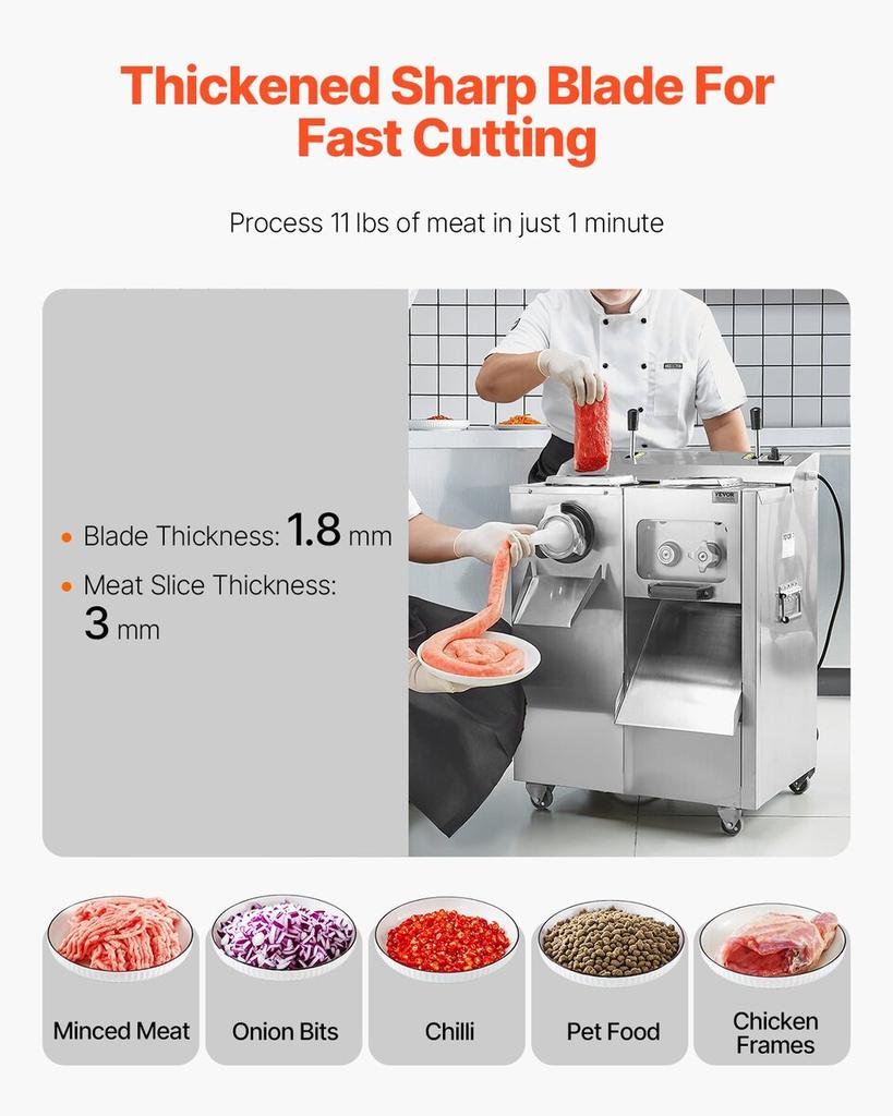 Commercial Electric Meat Grinder Slicer 14 Lbs/Min Sausage Stuffer Maker