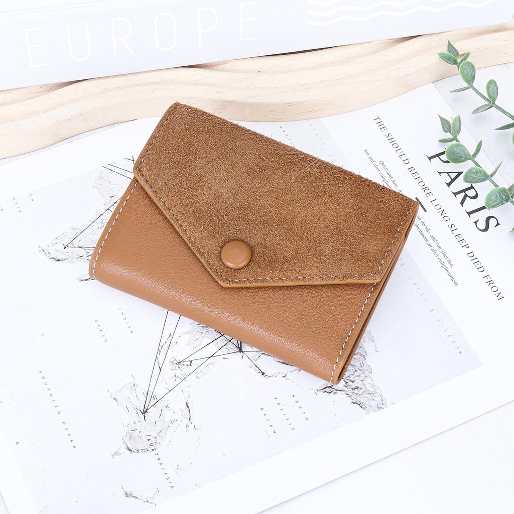 Fashion Envelope Leather Trifold Wallet - Snap Button Card Organizer with Zipper Pocket, Elegant Short Clutch for Women