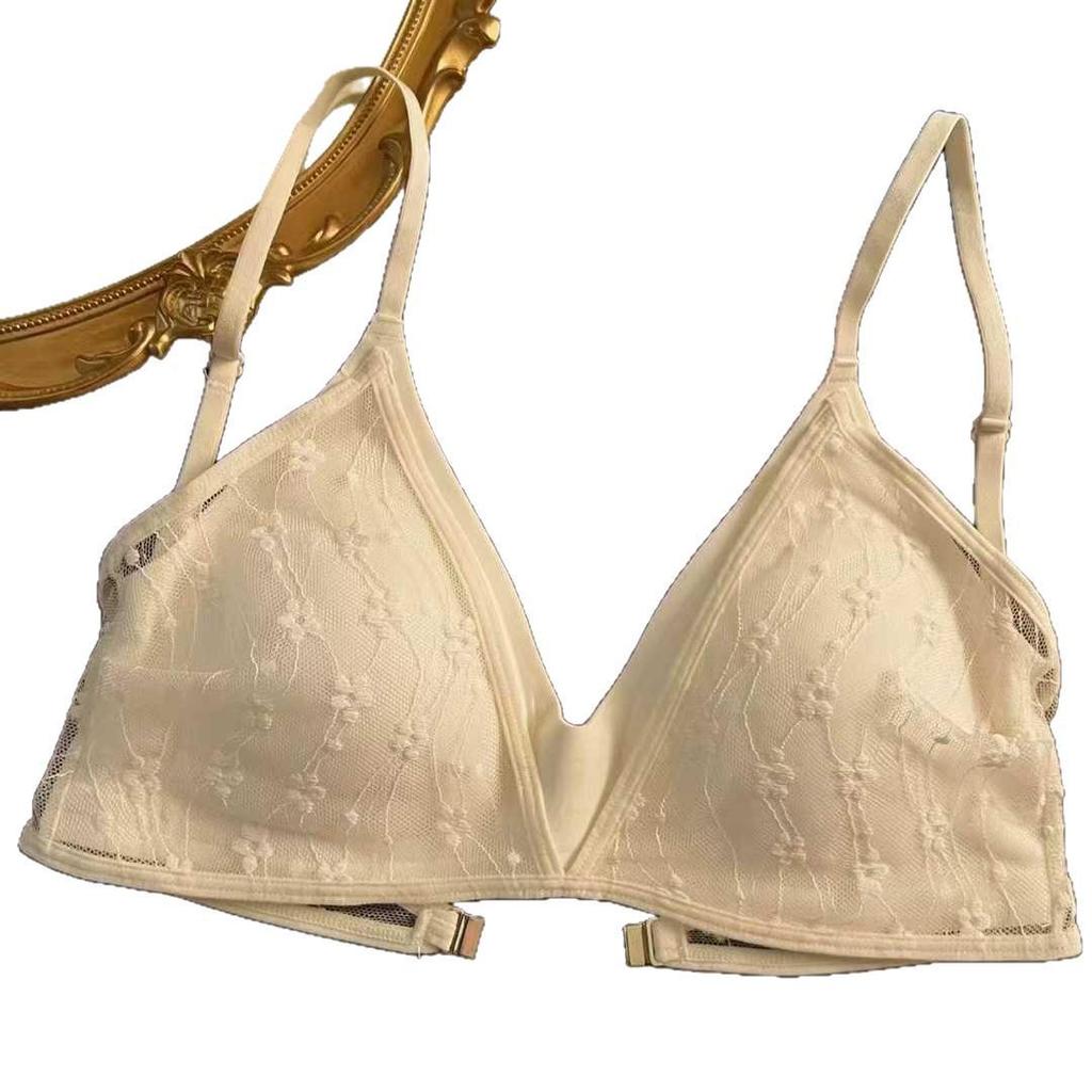 Women's French Lace Seamless Low-Back Wire-Free Bra - Comfortable Thin Triangle Cup