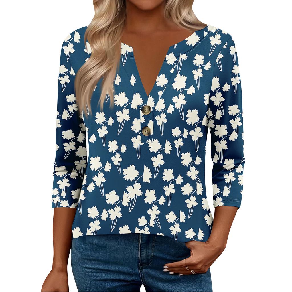 3/4 Sleeve Womens Tops For Women Henely Tops Button V Neck  Loose Fit Dressy Womens Summer Tops