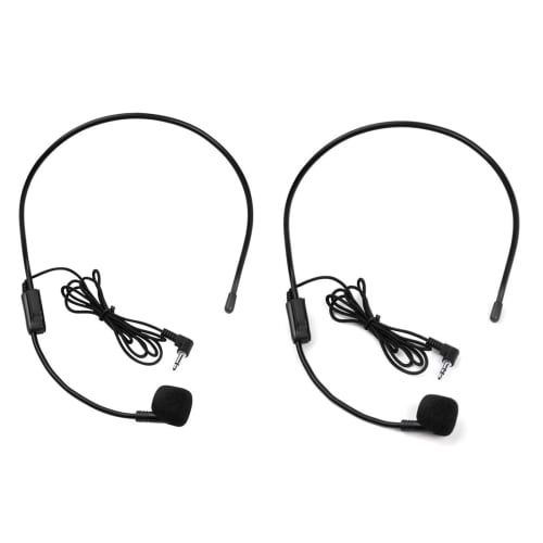 Samcos Clip-on Microphone, 3.5mm Head-Mounted, Set of 2, Headset Microphone Kit, Wired Mini Condenser Microphone for Meetings, Promotions, Education,