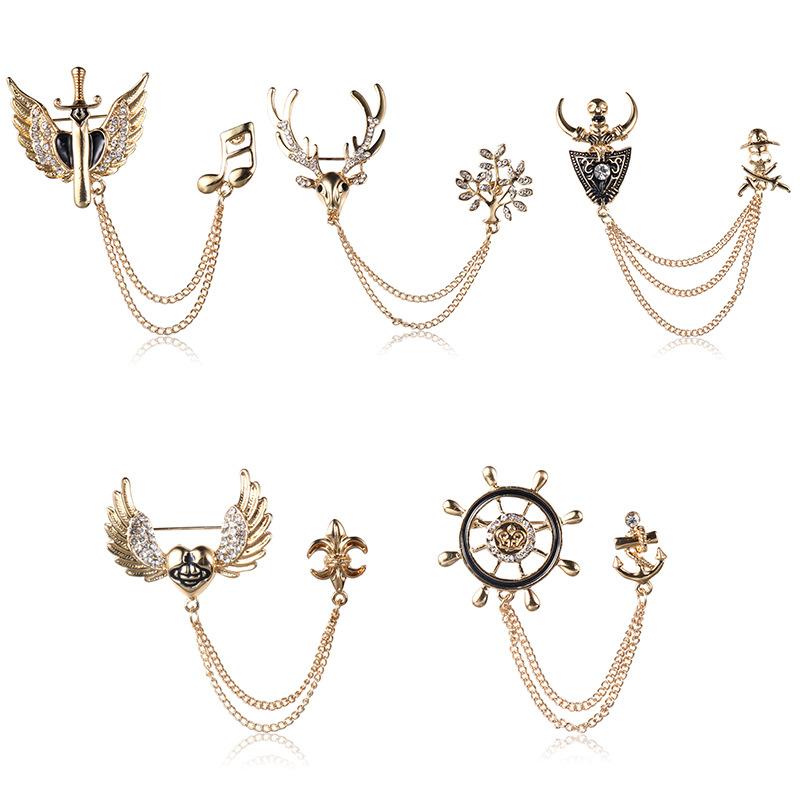 Kettenbrosche Herrenanzug-Accessoires Personalisierte Modeanstecknadel Fixierte Kleidung Vintage Britische Knopfanstecknadel Metallschmuck