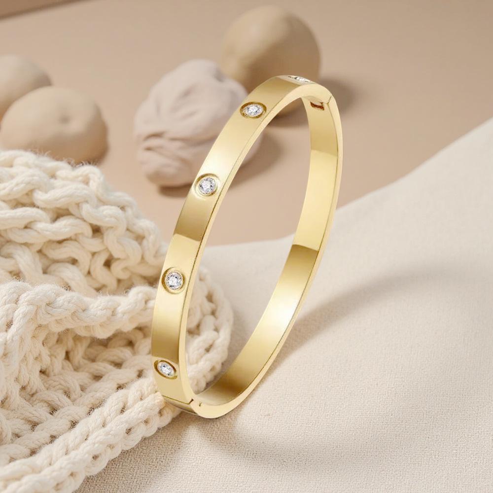 Stylish Ten Diamond Titanium Steel Couple Bracelets with Zirconia - Non-Fading, Trendy, Bestseller.
