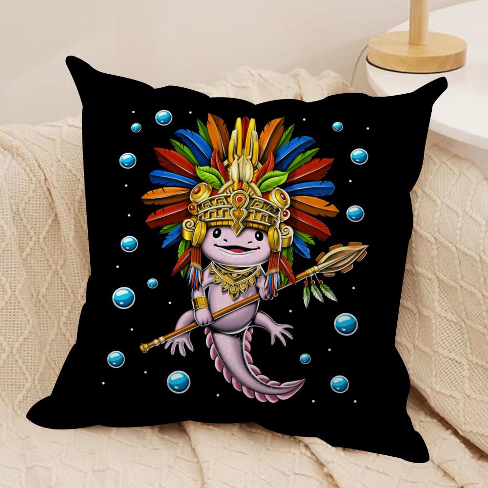 Cute Axolotl Cushion Cover Silky Short Plush Double-Sided Printed Pillow Case for Sofa All Seasons Home Decor Gift