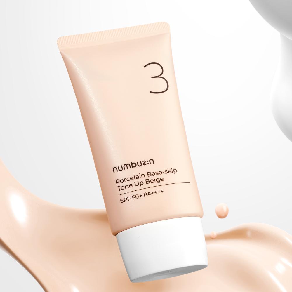 NUMBUZIN No.3 Porcelain Base-Skip Tone Up Beige SPF50+ PA++++ 50ml – Tone-Up Effect, UV Shield, Korean