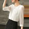 Fashion Crew Neck White Pleated Chiffon Shirt Women's 2025 Spring Summer Loose Casual Blouse Commuter Seven-quarter Sleeve Top Simple Clothes 2741