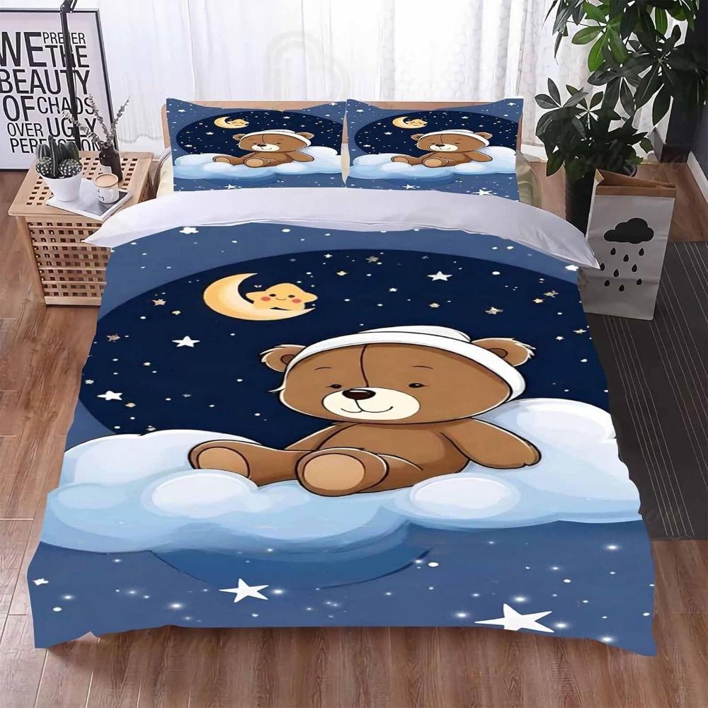 Cute Teddy Bear Children's Adult Down Duvet Cover Cartoon Animal Bedding, Colorful Comfortable Full Size Down Duvet Cover De