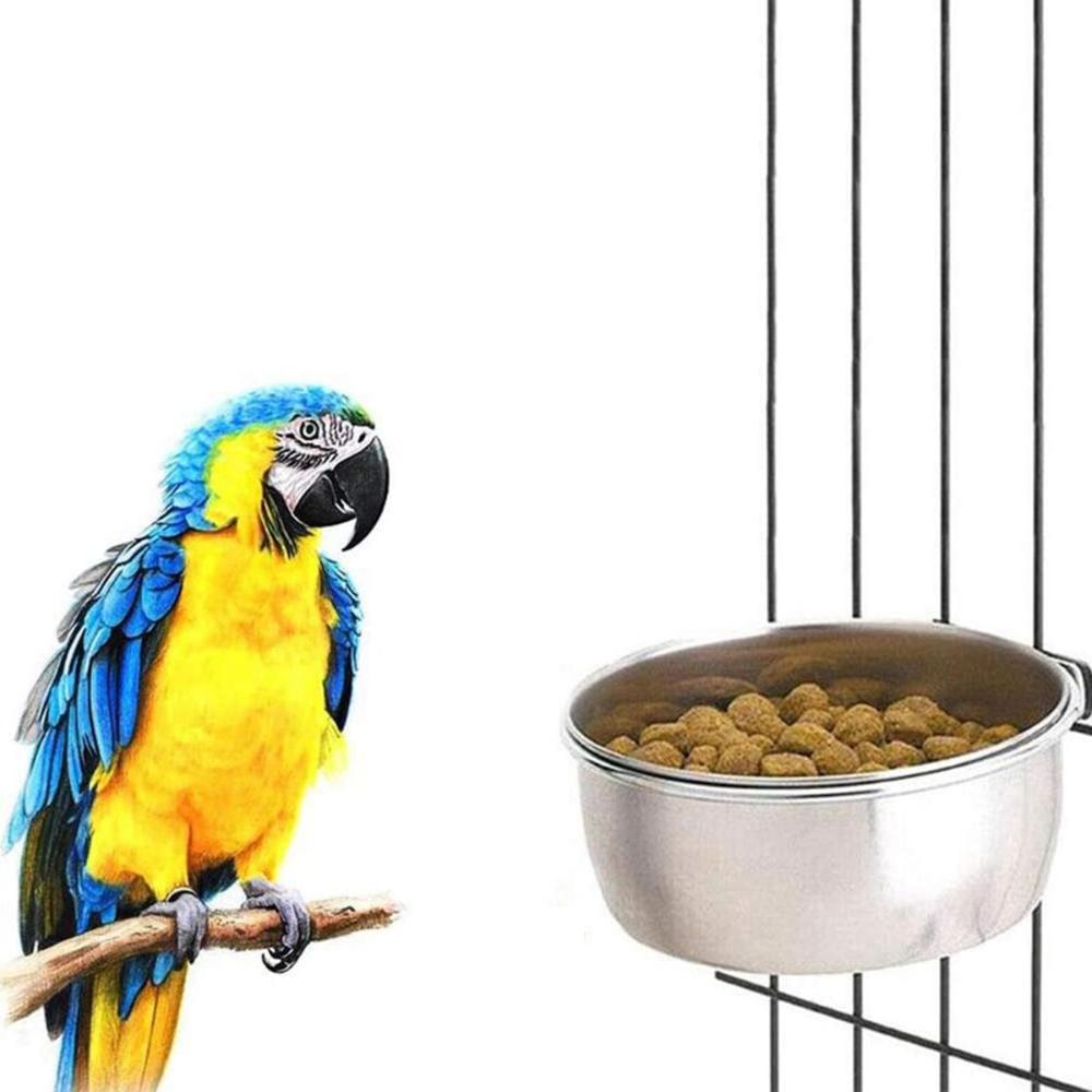 Clamp-on Hanging Stainless Steel Food Dish Water Drinker Cage Cup Parrot Feeding Bowl Bird Feeder