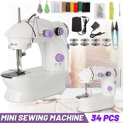 Multifunction Electric Sewing Machine Mini Portable Household LED Night Light Foot Pedal Straight Line Hand Table Two Thread Kit