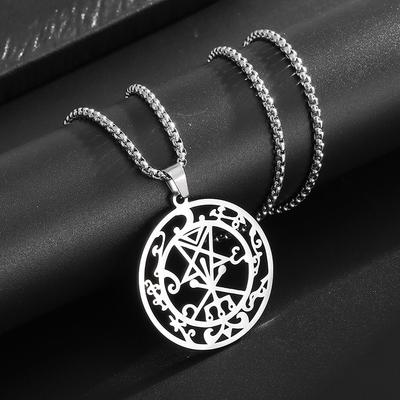 Europäische und amerikanische Luzifer Satan Dämon Hohl Fünfzackiger Stern Halskette Edelstahl Mode Anhänger Schmuck