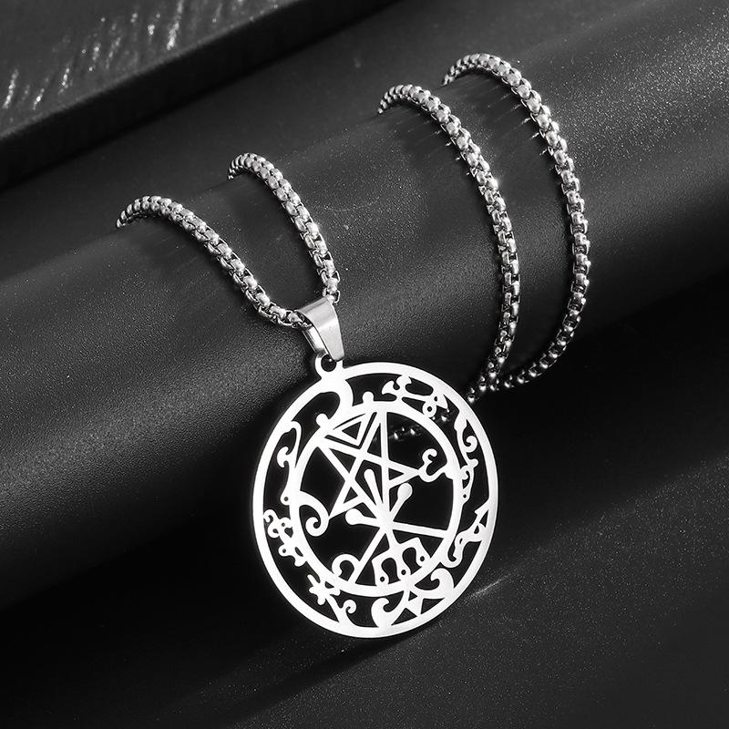 European and American Lucifer Satan Demon Hollow Five Pointed Star Necklace Stainless Steel Fashion Pendant Ornament