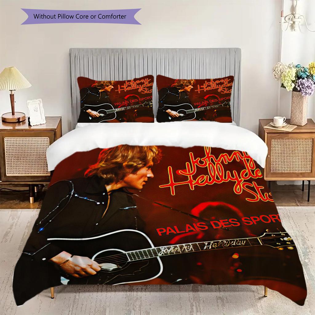 Legendäre Idol Johnny Hallyday Bettwäsche, Bettbezug, Kissenbezug, Heimdekoration, Geburtstagsgeschenk (1 * Bettbezug+2 * Kissenbezug, ohne Füllung)