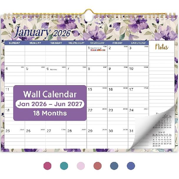 2026 Calendar,18-Month Wall Calendar Runs from Jan 2026 to Jun 2027, 11.5" x 14.7", Large Monthly Calendar with Twin-Wire Binding, Perfect for Home