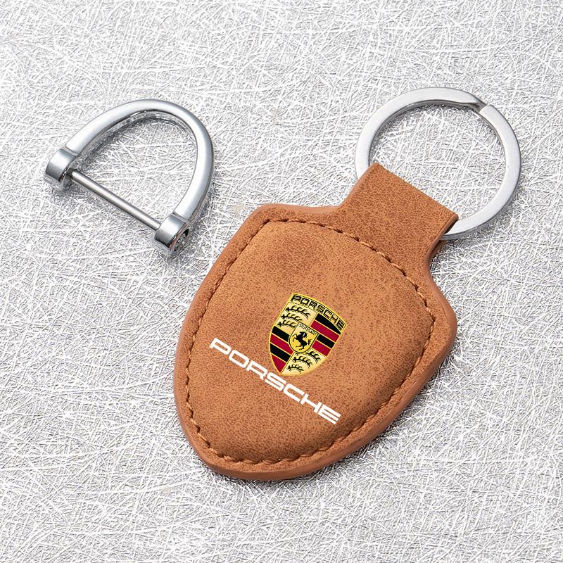 For Porsche 918 911 718 Taycan Panamera Cayenne Boxster Cayman Suede Car Emblem Key Chain Ring Holder Car Keychain Accessories