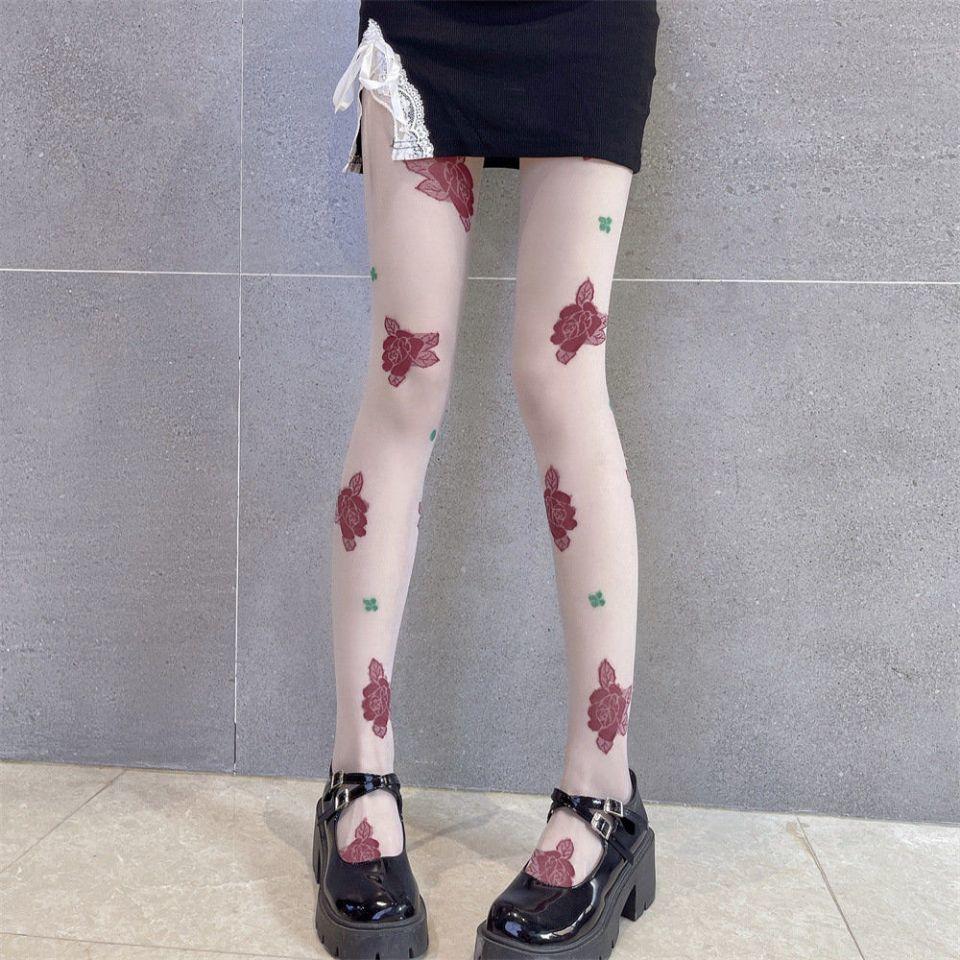 Sommerliche Ultra-Dünne Strümpfe im Japanischen Stil - Zarte Windrose Blumen Feenweiß Strumpfhose mit Blumendesign