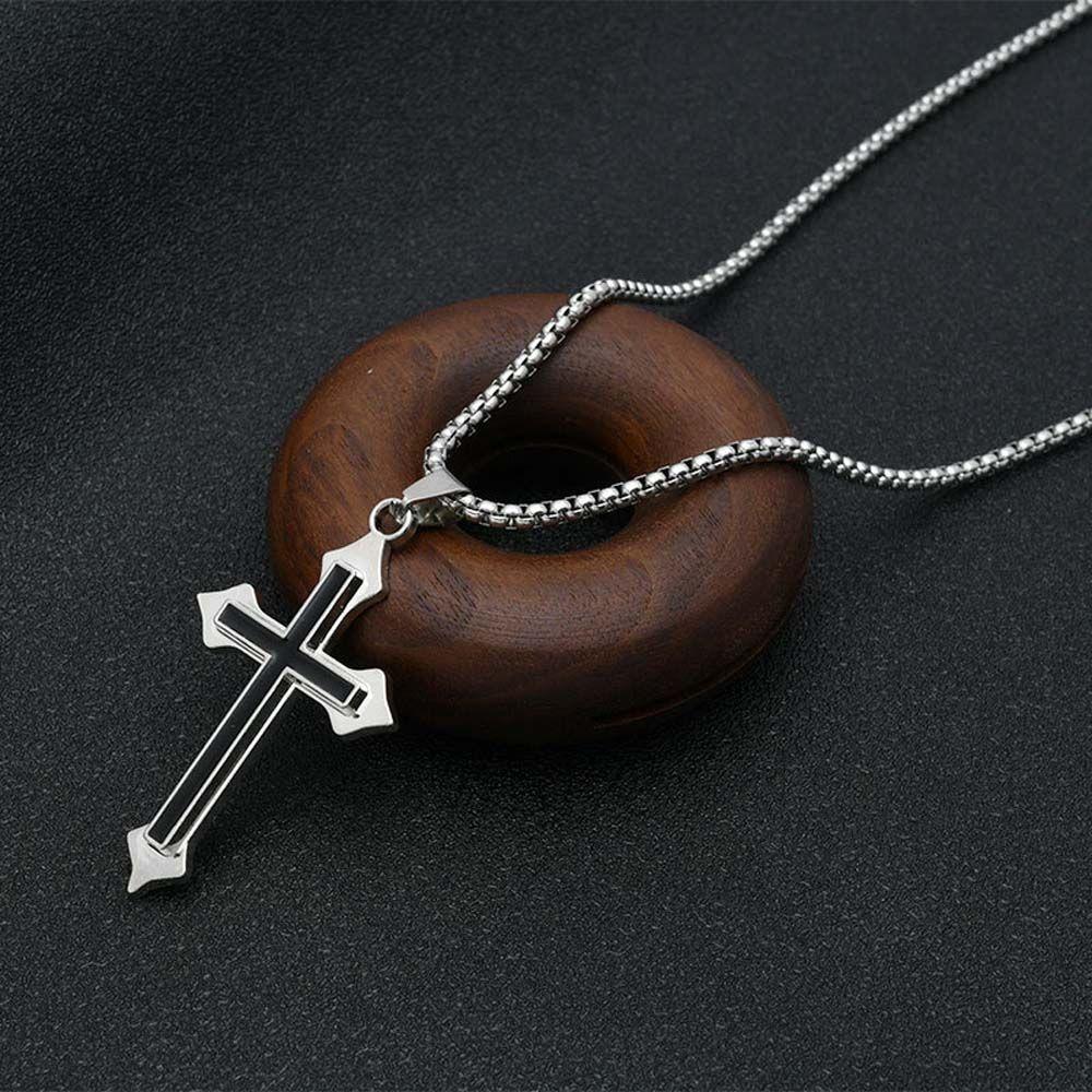 Style Black Hollow Stainless Steel Men Necklaces Clavicle Chains Cross Pendants Cross Necklaces