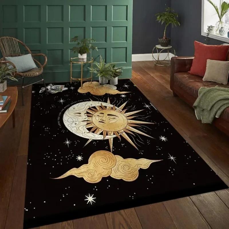 Gothisches Schlafzimmer Tarot Mond Sonne Teppich für Wohnzimmer Heimdekoration Schlafzimmer Bettseite Fußmatte Hexe Gothischer Teppich Heimteppich
