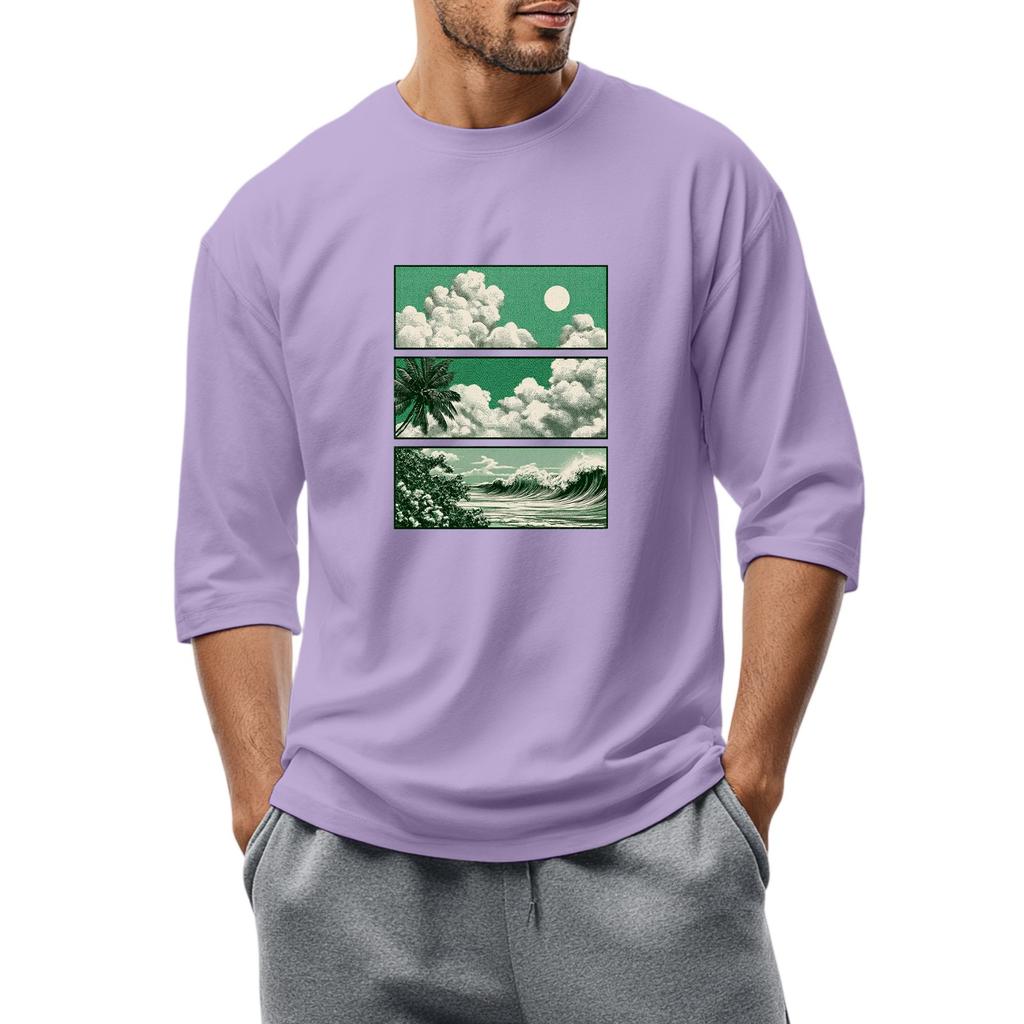 Men'S Round Neck Three-Quarters Sleeve Top Casual Fashion T-Shirt
