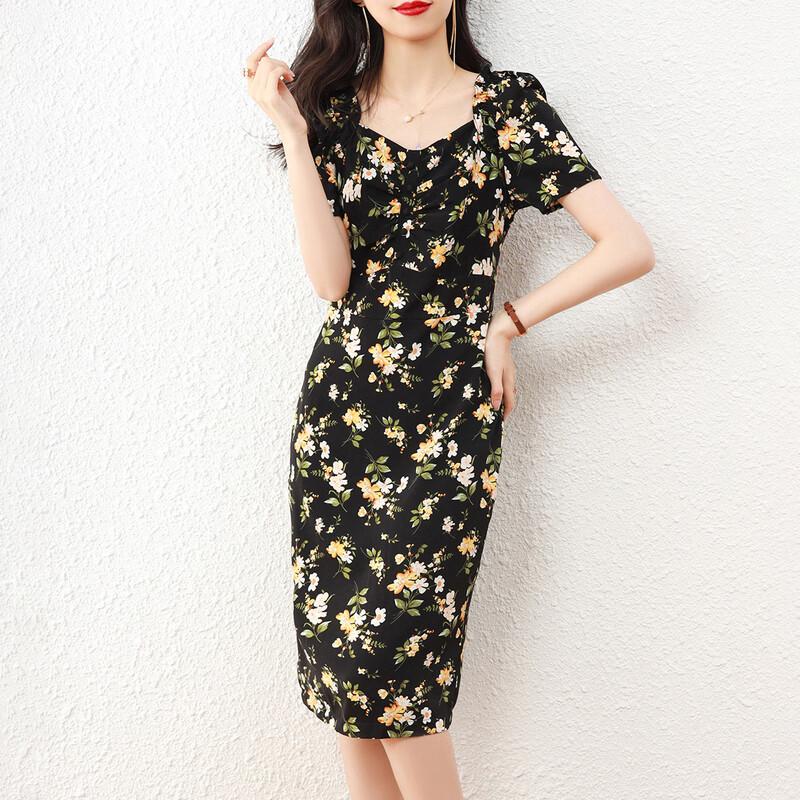 

Srcr Women s Retro Floral V-Neck Midi Dress 2XL