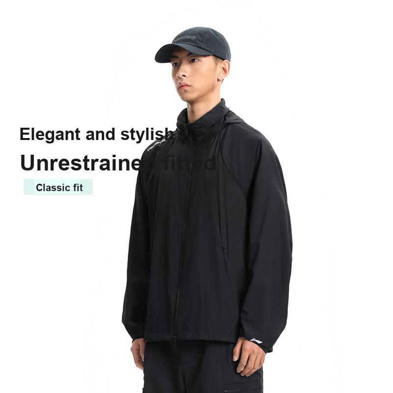 Li Ning Outdoor CF Lightweight Water-Resistant Breathable Reflective Windbreaker Jacket Unisex jackets Black AFDW217-3