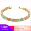 Colored Diamond Bracelet Bracelet Single Row Inlaid Colored Diamond Round Diamond Bracelet Copper Gold Plated Vl211