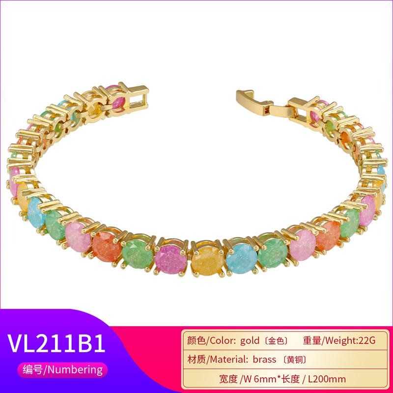 Colored Diamond Bracelet Bracelet Single Row Inlaid Colored Diamond Round Diamond Bracelet Copper Gold Plated Vl211
