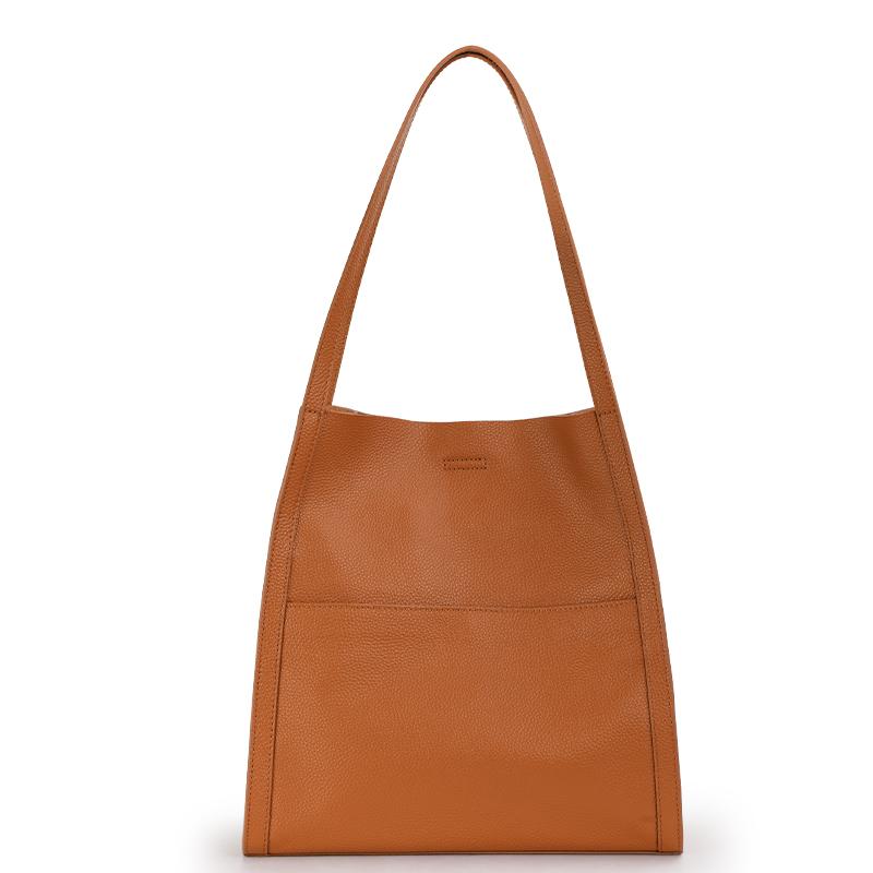 Structured Leather Shoulder Tote: Bright Yellow Hue