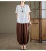 Retro Cotton Linen Short Sleeve Round Neck Top - Summer Solid Color Linen T-shirt