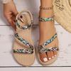Fashion Floral Printing Flat Sandals for Women Summer 2025 Lightweight Slip On Beach Shoes Woman Braided Band Bohemian Sandalas Mujer