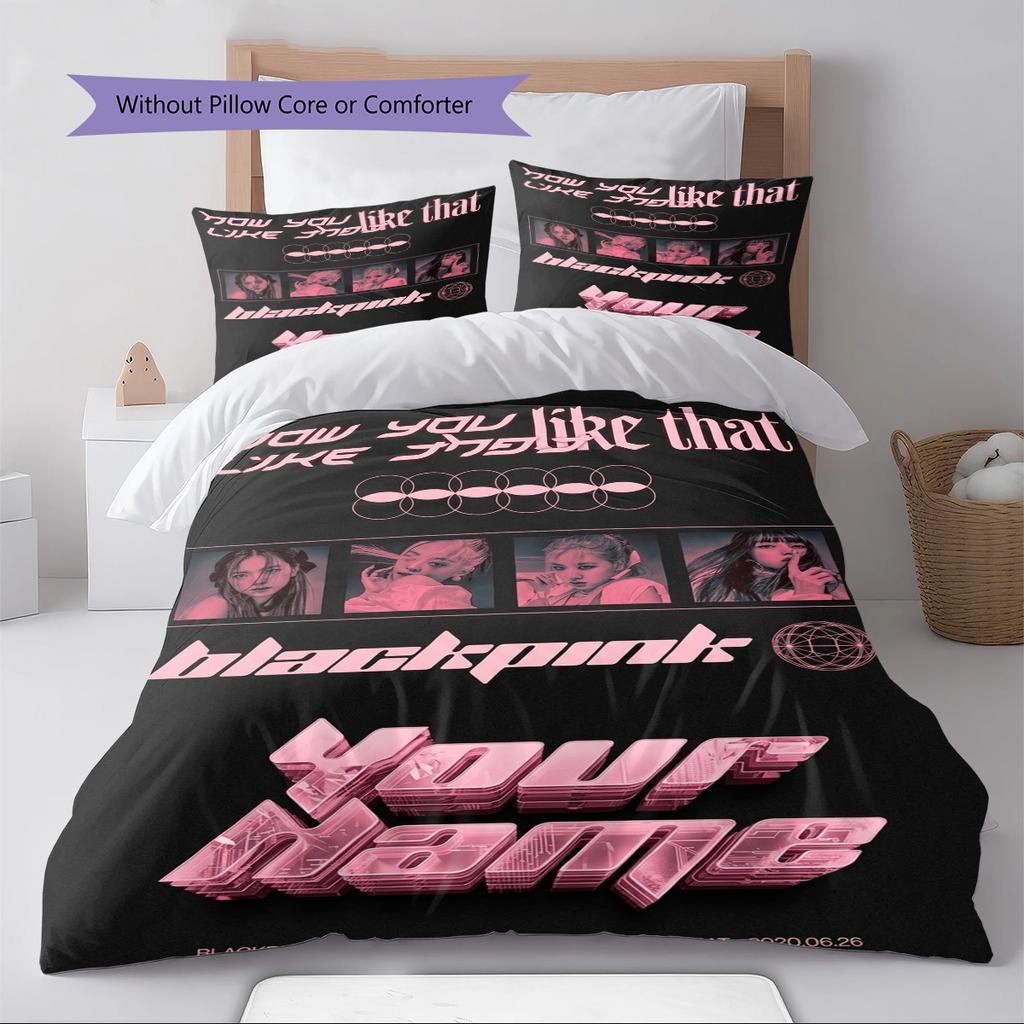 Name Custom Black&pink Pattern Bedding Set Quilt Cover Pillowcase Home Decor Gift (1 * duvet cover + 2 * pillowcase, without core)