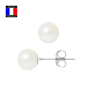 Compagnie Générale Des Perles - Genuine Cultured Pearl Earrings 7-8 Mm 18 Cts White Gold Safety System - Women's Jewelry