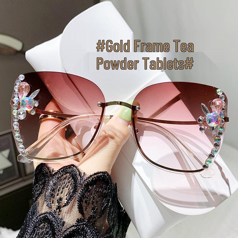 New Women's Cross-Border Fashion Rhinestone Sunglasses - Trendy UV Protection Korean Style