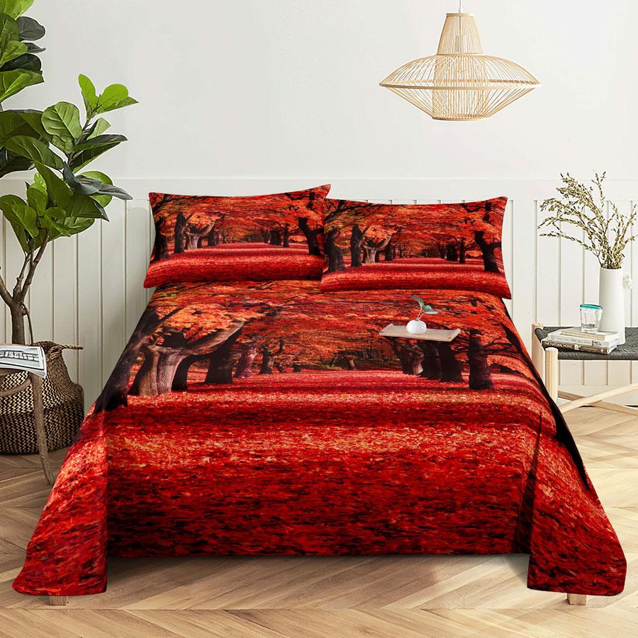 Drap de Lit Taie d'Oreiller Ensemble de Literie Linge de Maison Housse Senic Queen King Taille Double 220x240 Arbres pour Chambre Doux Twin Full Simple Nouveau