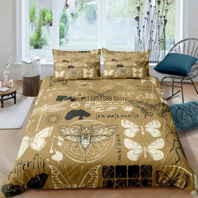 Schwarzer Tod Motte Bettwäsche Set Gotisches Totenkopf Bettbezug Set Schmetterling Bettwäsche 2/3 Stück Mond Sterne Luxus Heimtextilien