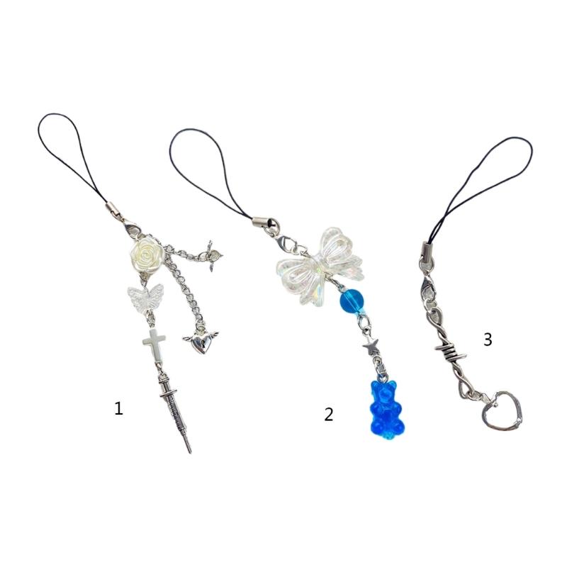 Lovely Rose Bowknot Heart Phone Charm Straps Car Keys Hanging Pendants Bag Decoration Lanyard Women Purse Accessories