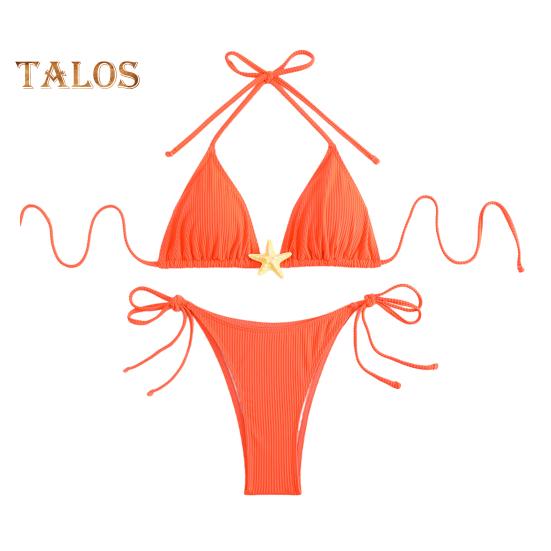 Women's Bikini Set Halter String Side Tie Two-Piece Swimsuit with Starfish Decor Sexy Triangle Bathing Suits for Beach Vacation Hot Spring Pool
