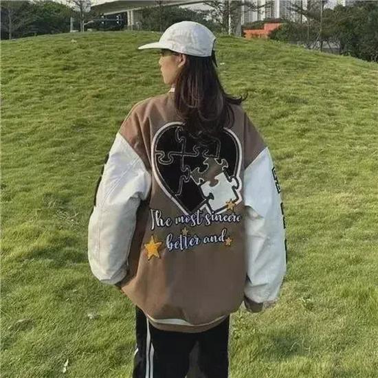 2023 Retro Embroidered Baseball Jacket for Women – American Style Cotton Coat, Loose Fit for Spring & Autumn